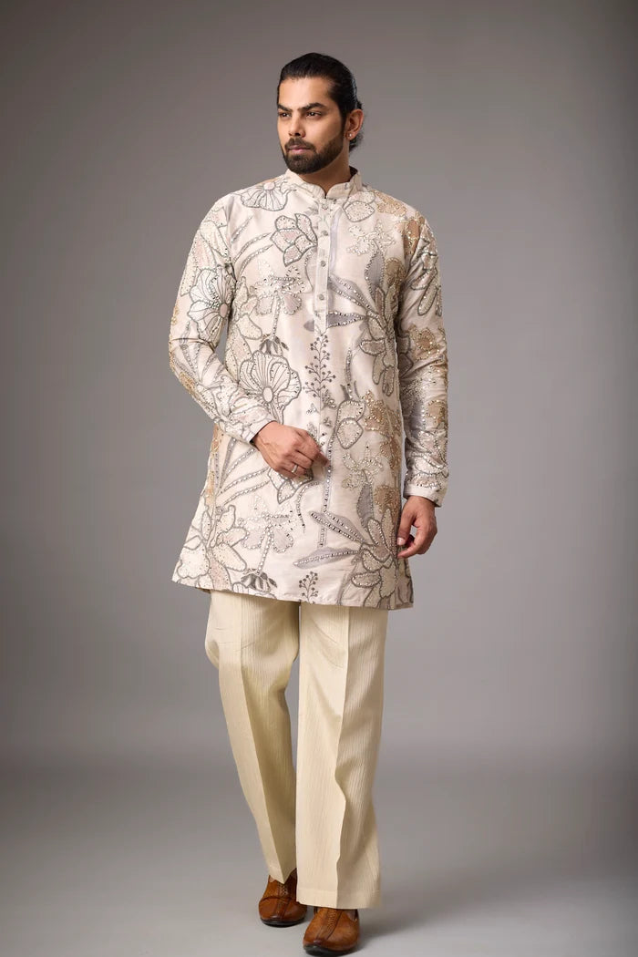 Floral Kurta Set for Men – All Over Botanical Embroidered Ethnic Wear | Mahavir NX