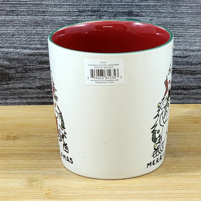 Christmas Dogs in Tree Coffee Mug Ceramic Red Cup Holiday Blue Sky 18oz