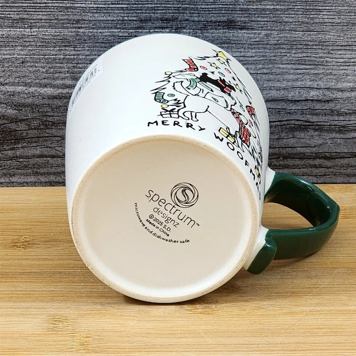 Christmas Dogs in Tree Coffee Mug Ceramic Red Cup Holiday Blue Sky 18oz