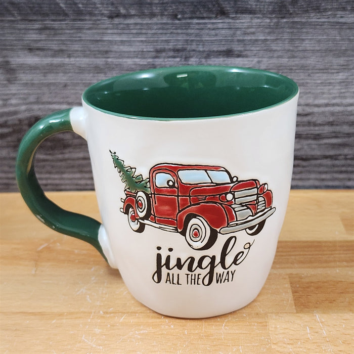 Christmas Red Truck Mug & Matching Ornament Set Holiday with Gift Box Blue Sky