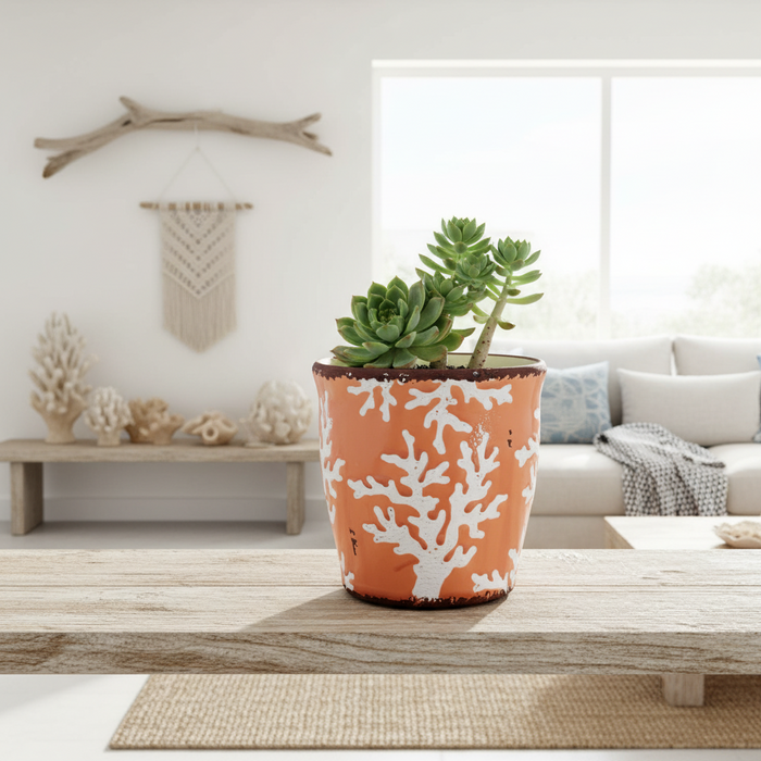Coral Crackle Planter Ceramic Utensil Organizer Herb Succulent Pot Blue Sky 5in