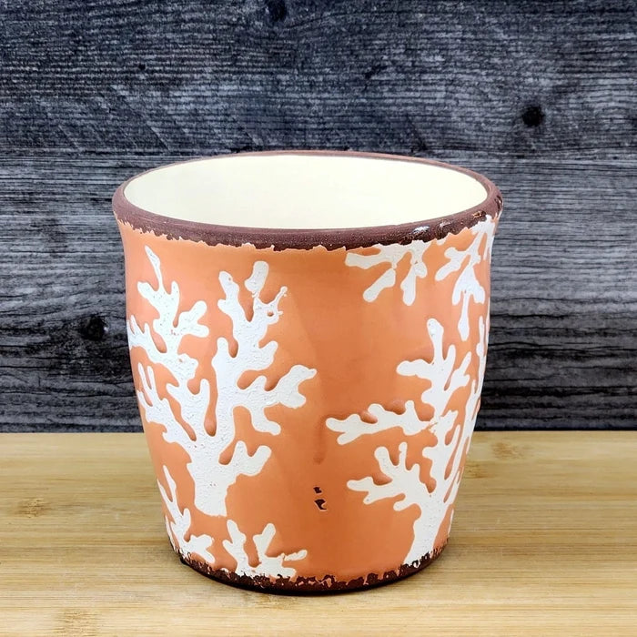 Coral Crackle Planter Ceramic Utensil Organizer Herb Succulent Pot Blue Sky 5in