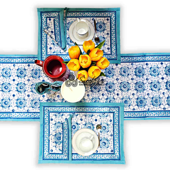 Cotton Springtime Splendor Tablecloth Collection, Ice Blue - Sweet Us