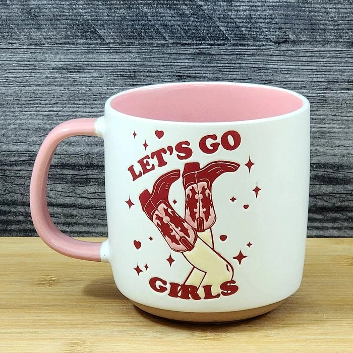 Country Western Coffee Mug Pink Southwest Cowgirl Ceramic Tea Cup Blue Sky 18oz