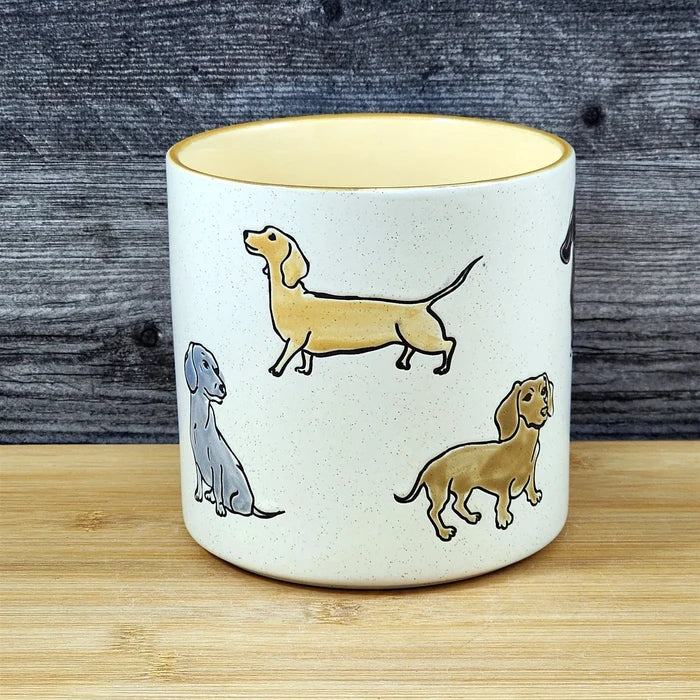 Dachshund Dog Planter Ceramic Utensil Organizer Herb Succulent Pot Blue Sky 5in