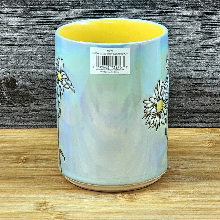 Daisy Flowers Summer Coffee Mug Yellow Tea Cup Ceramic Embossed Blue Sky 18oz