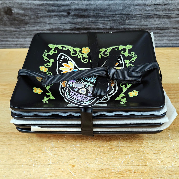 Day of the Dead Appetizer Plates Set Sugar Skull Appy Ceramic by ELI + ANA 6"