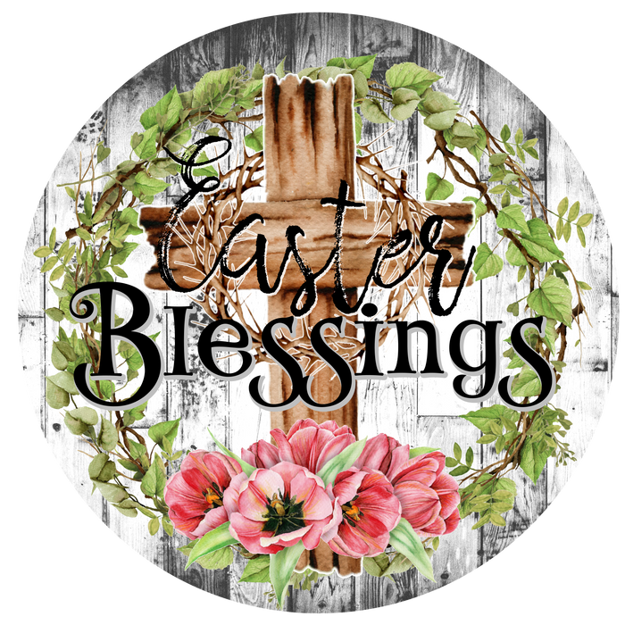 Easter Blessings, Cross, Spring Flowers, Wreath Center, Wreath Attachment, Door Décor