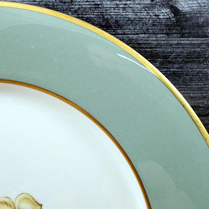 Flintridge Avalon Dinner Plate Set of 2 Floral Sage Green and Gold Trim Ceramic