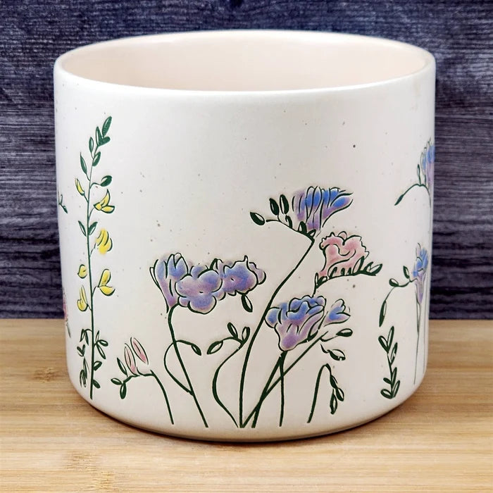 Garden Wildflowers Planter Utensil Organizer Plant Ceramic Crock Blue Sky 5in
