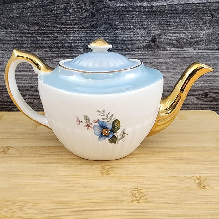 Gibbons Staffordshire England Teapot Blue Floral Gold Accent Porcelain Tea Pot