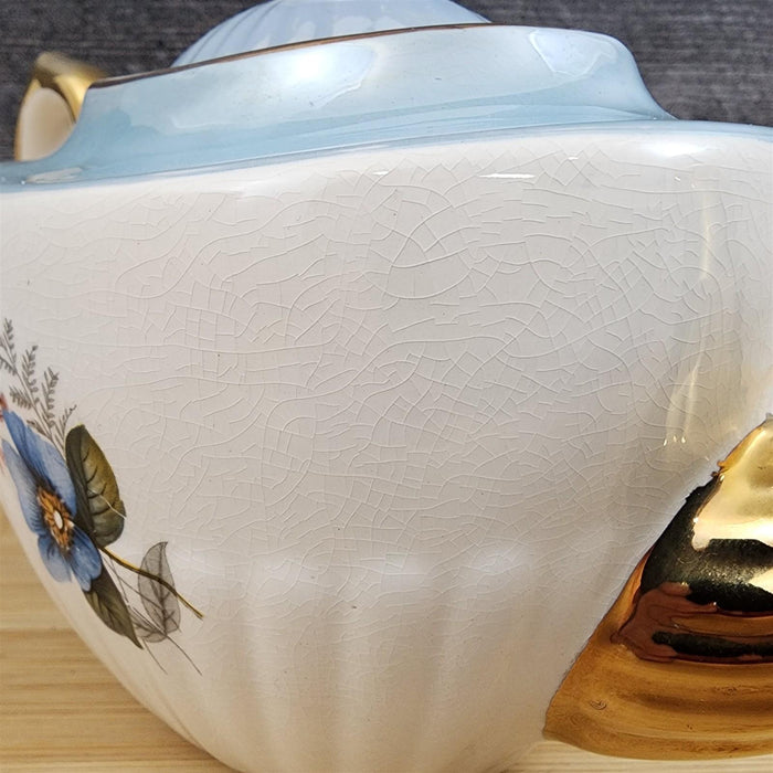 Gibbons Staffordshire England Teapot Blue Floral Gold Accent Porcelain Tea Pot