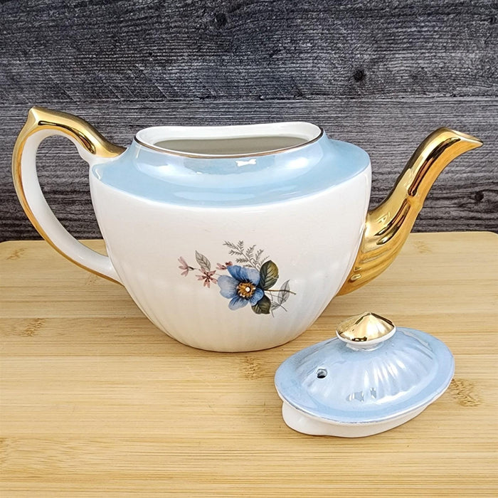 Gibbons Staffordshire England Teapot Blue Floral Gold Accent Porcelain Tea Pot