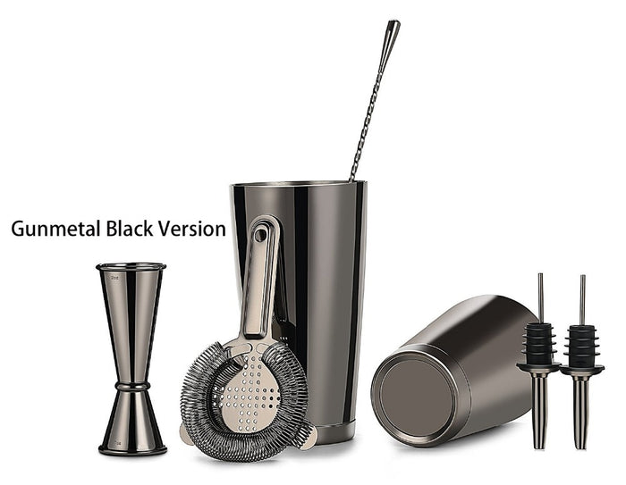 Boston Cocktail Shaker Bar Set Weighted Shaker Tins, Hawthorne Cocktail Strainer, Double Jigger, 12'' Mixing Spoon