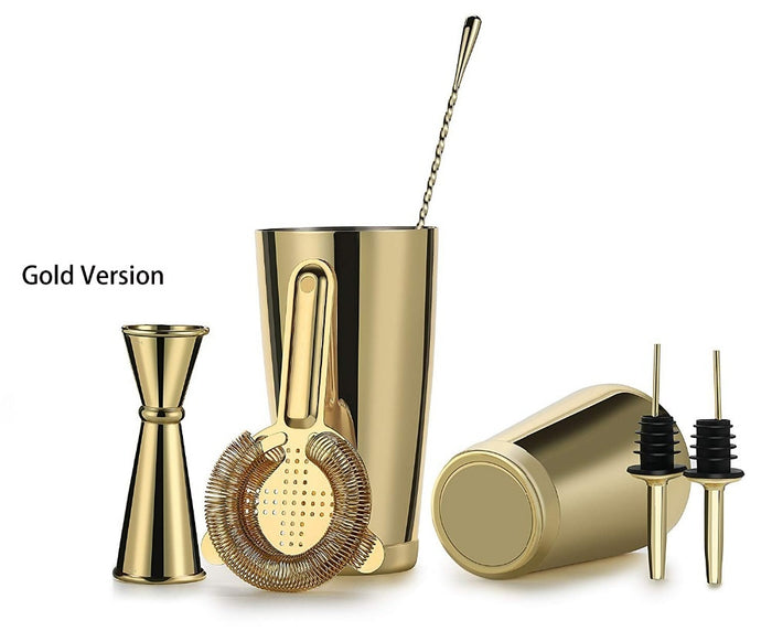 Boston Cocktail Shaker Bar Set Weighted Shaker Tins, Hawthorne Cocktail Strainer, Double Jigger, 12'' Mixing Spoon