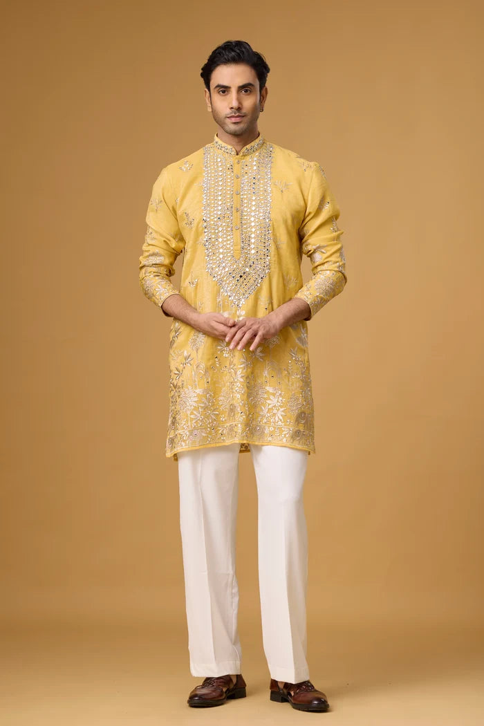 Golden Sunburst Embroidered Kurta Set for Men | Mahavir NX