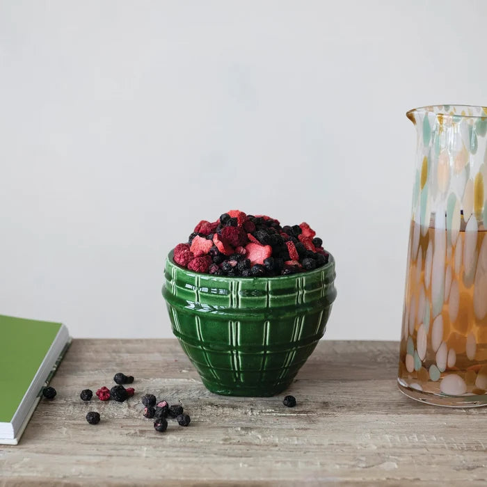 Green Debossed Stoneware Bowl
