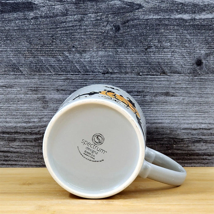 Halloween Coffee Mug Pumpkins Black Cats Ceramic Embossed Tea Cup Blue Sky 21oz