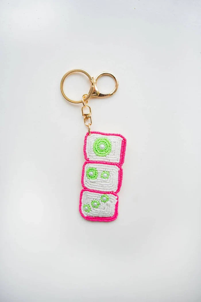 Hand Beaded Mahjong Tiles Keychain