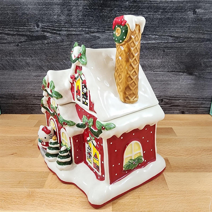 Hello Kitty and Friends Cookie Jar Whimsical Gingerbread House Blue Sky Ceramic