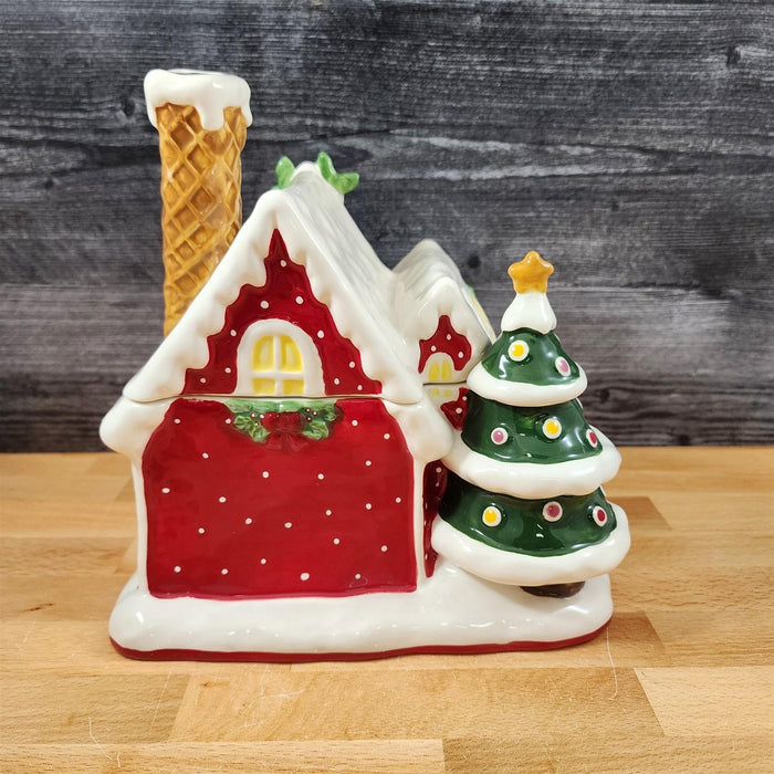 Hello Kitty and Friends Cookie Jar Whimsical Gingerbread House Blue Sky Ceramic