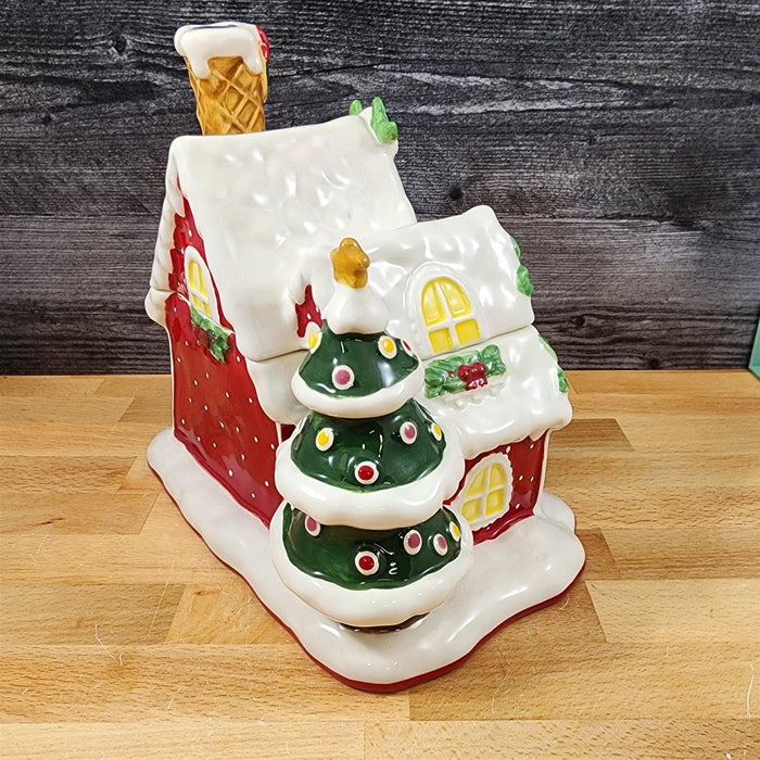 Hello Kitty and Friends Cookie Jar Whimsical Gingerbread House Blue Sky Ceramic