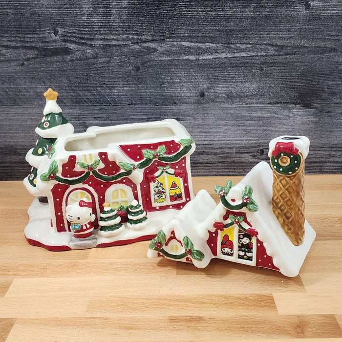 Hello Kitty and Friends Cookie Jar Whimsical Gingerbread House Blue Sky Ceramic