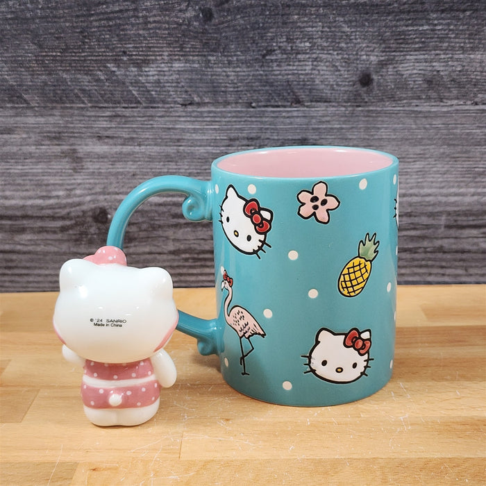 Hello Kitty Summer Fun Coffee Mug & Matching Figurine Set Ceramic Cup Blue Sky