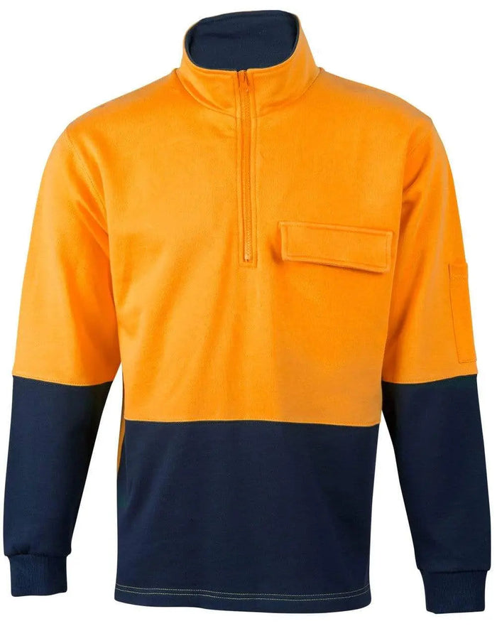 Hi-vis Two Tone Cotton Fleecy Sweat  SW47 Work Wear Australian Industrial Wear S Fluoro Orange/Navy