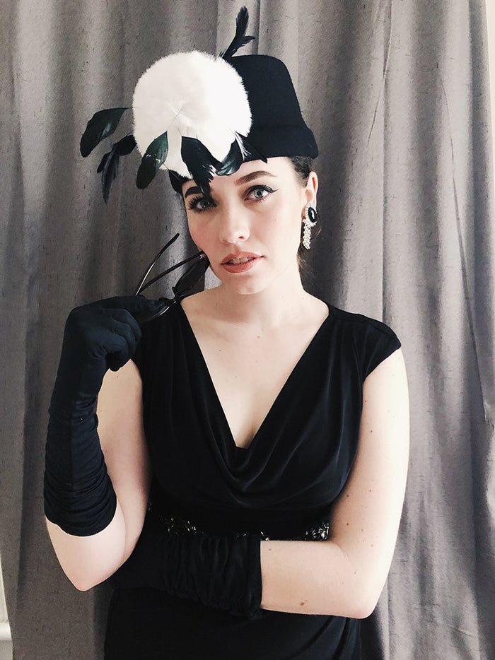 Holly Golightly Feather Hat Complete Costume Set (Rental) - Utopiat