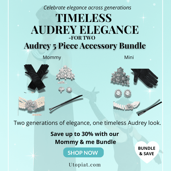 Mommy & Me Holly 5 - Piece Iconic Accessories Set – Audrey - Inspired Matching Jewelry Bundle for Halloween & Timeless Family Glamour - Utopiat