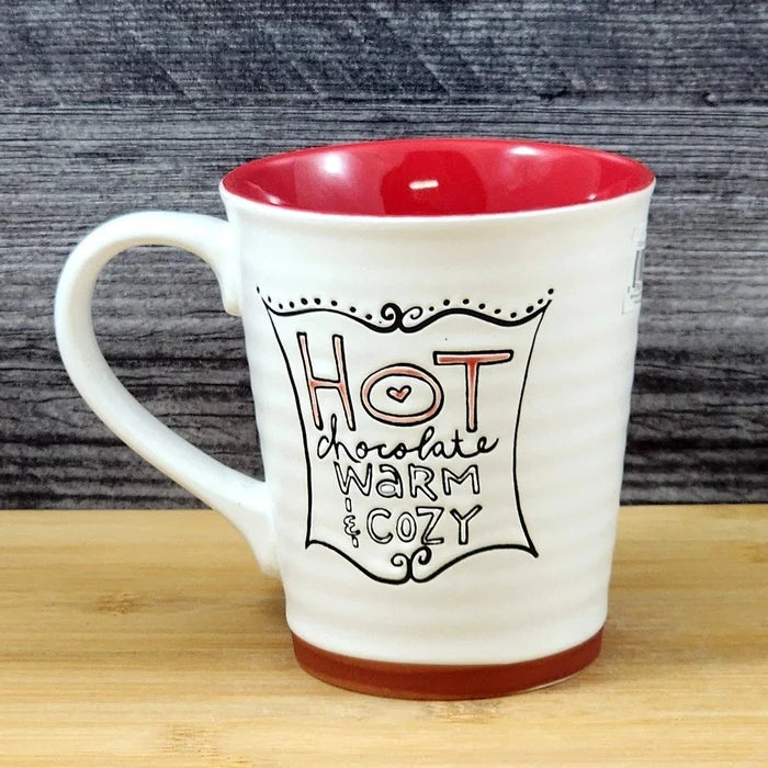 Hot Chocolate Coffee Mug Red White Embossed Christmas Tea Cup Blue Sky 17oz