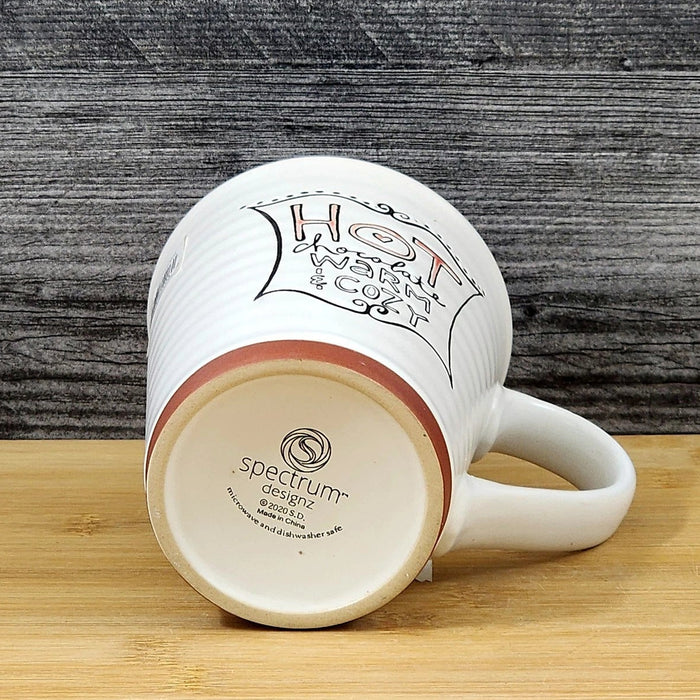 Hot Chocolate Coffee Mug Red White Embossed Christmas Tea Cup Blue Sky 17oz