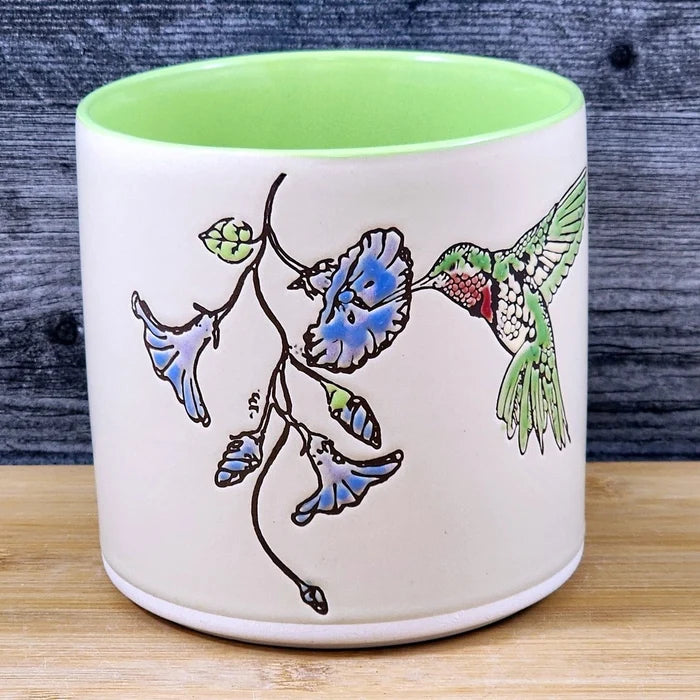 Hummingbird Planter Ceramic Utensil Organizer Herb Succulent Pot Blue Sky 5in