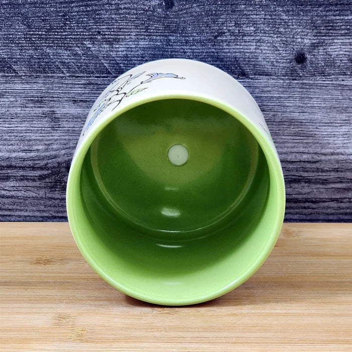 Hummingbird Planter Ceramic Utensil Organizer Herb Succulent Pot Blue Sky 5in