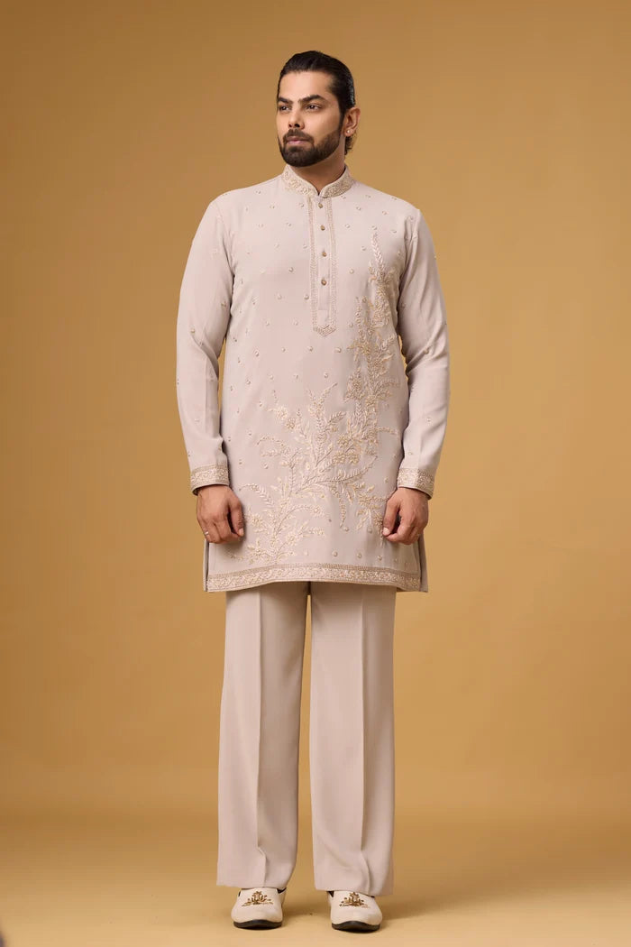 Ivory Botanical Embroidered Kurta Set for Men | Mahavir NX