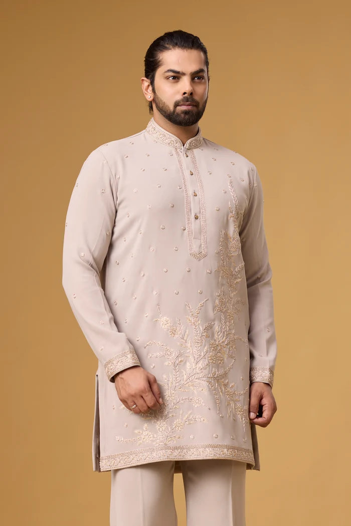 Diagonal Botanical Embroidered Kurta for Men – Festive Wear | Mahavir NX