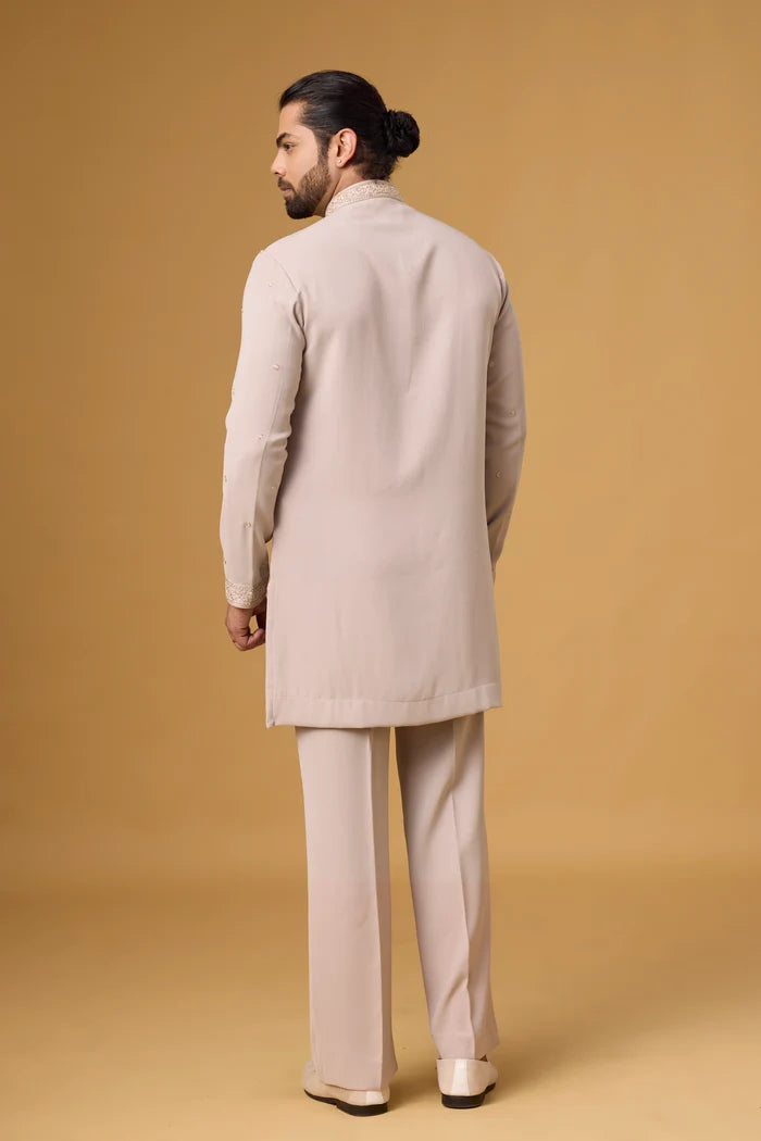 Premium Ivory Botanical Kurta Pajama Set – Front View | Mahavir NX