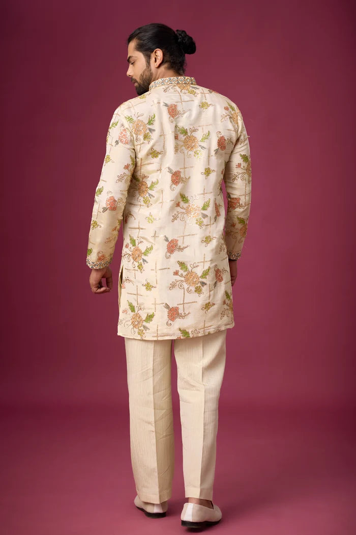 Ivory Heritage Floral Kurta Pajama Set – Front View | Mahavir NX