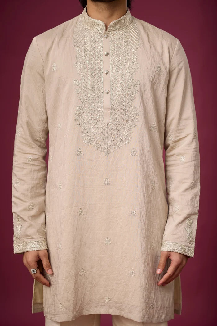 Affordable Tonal Neckline Kurta with Stole – Reception Wear | Mahavir NX