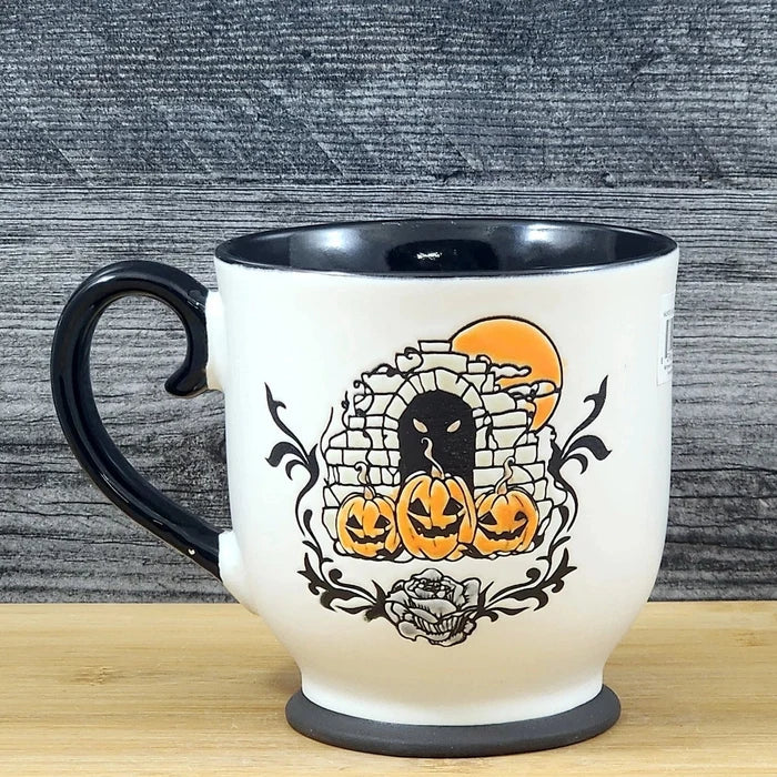 Jack-o-Lantern Halloween Pumpkin Mug Ceramic Black Coffee Tea Cup Blue Sky 17oz