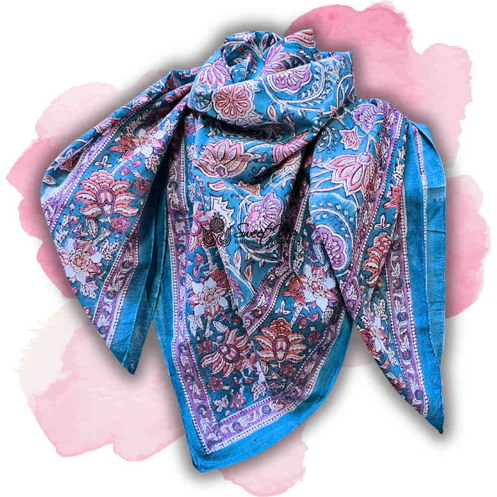Lotus Dreams Lightweight Floral Cotton Scarf — Adriatic Grace - Sweet Us