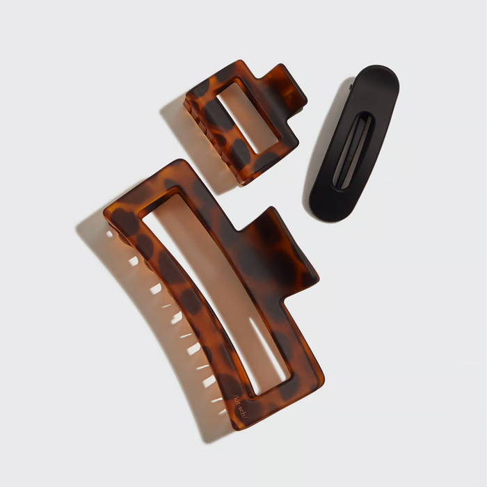 Kitsch Recycled Plastic Assorted Claw Clips(3pc)- Rectangle Open Shape