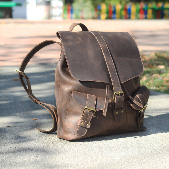 Leather backpack ROCK Brown