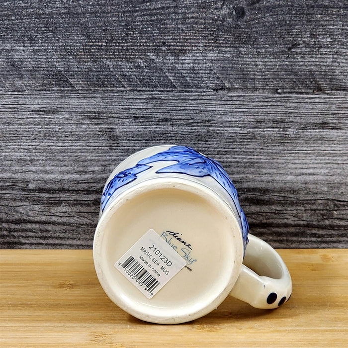 Magic Sea Star Fish Cobalt Coffee Mug Embossed Nautical Tea Cup Ceramic Blue Sky