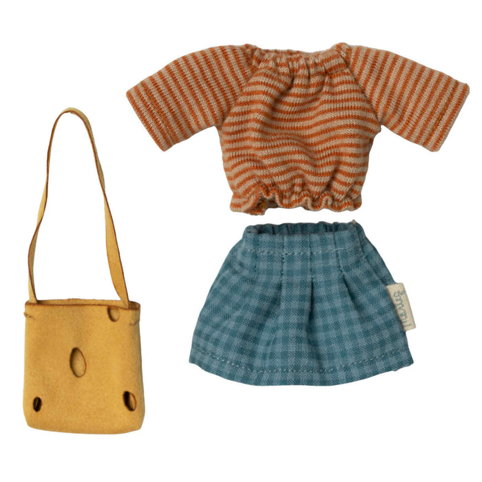 Striped Top & Blue Skirt with Bag