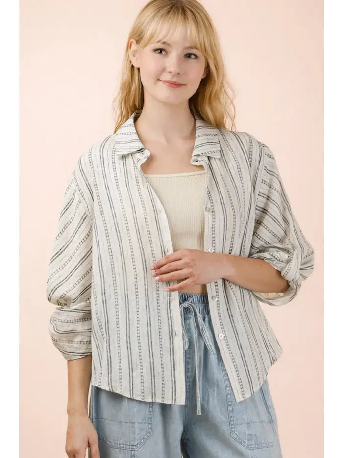 Mallory Striped Roll Sleeve Shirt