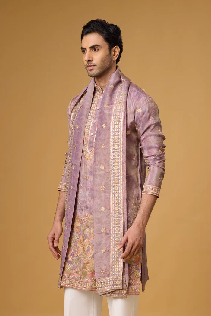 Dusty Mauve Embroidered Kurta Set – Sangeet & Wedding Wear | Mahavir NX