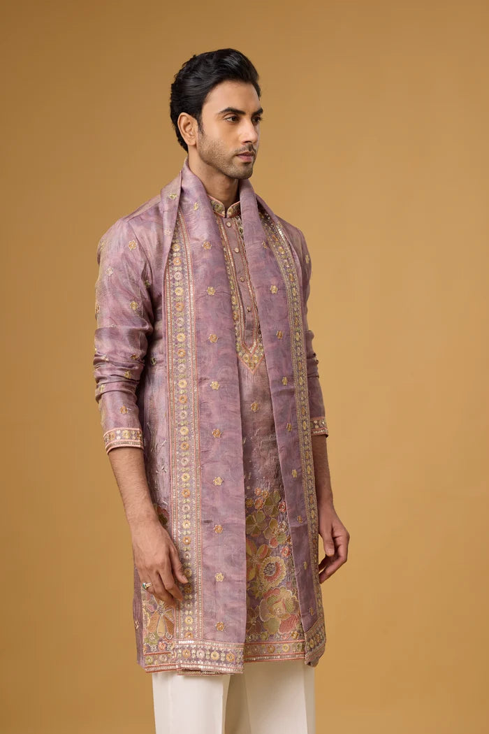 Buy Mauve Kurta with Stole for Men Online India | Mahavir NX