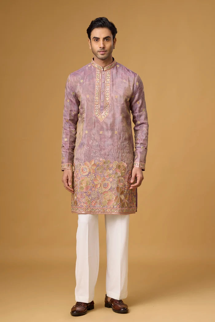 Regal Mauve Layered Ethnic Kurta Set – Side View | Mahavir NX